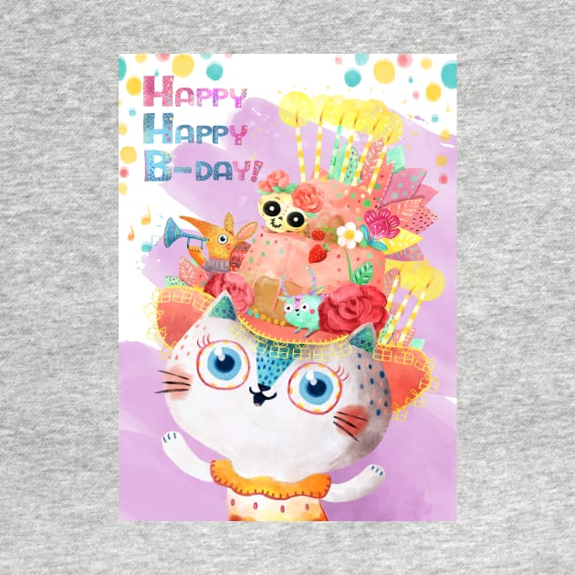 Happy Birthday Card with Cute Cat in Birthday Cake Hat by monikasuska